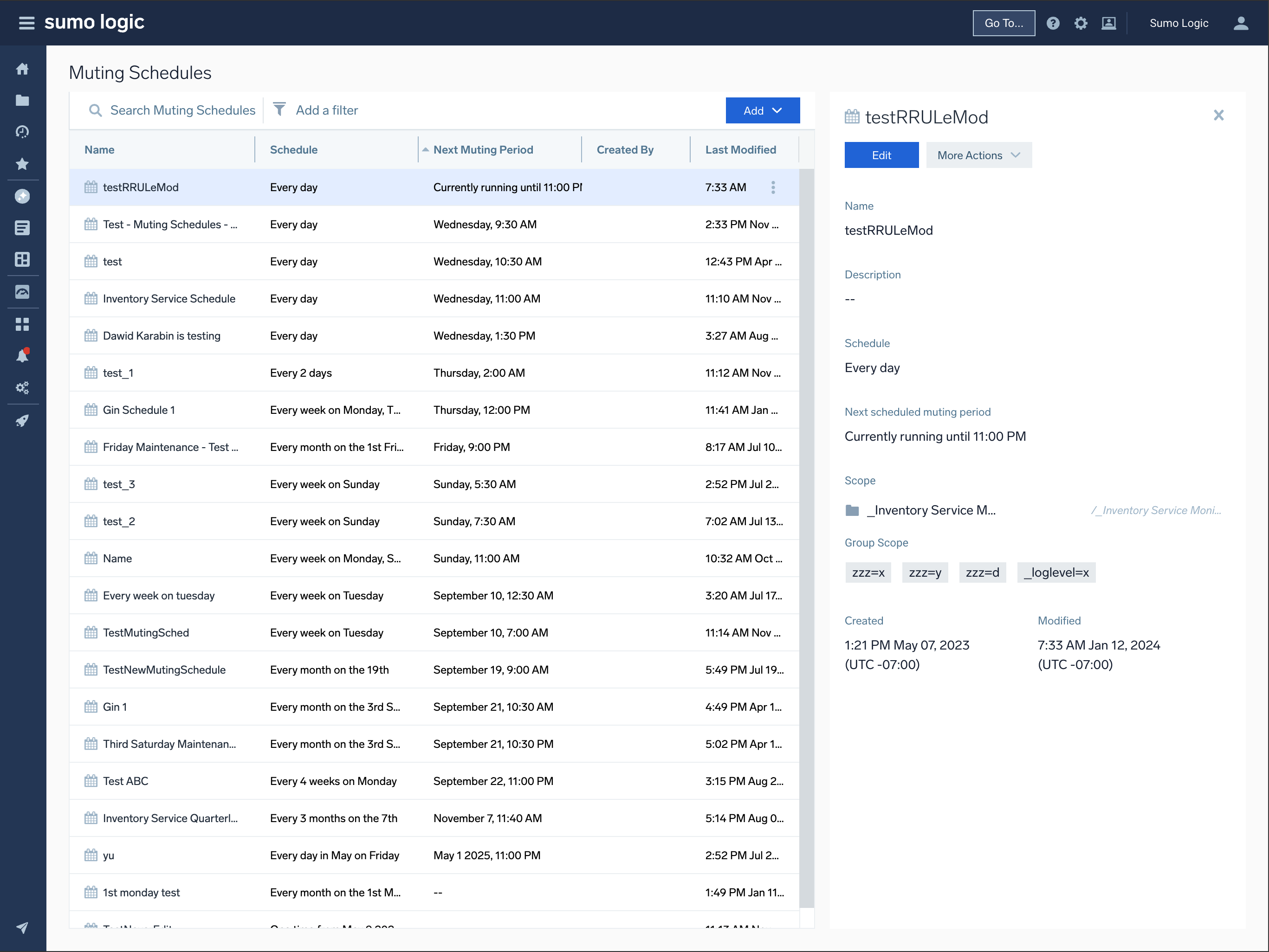 Muting list with active and scheduled states